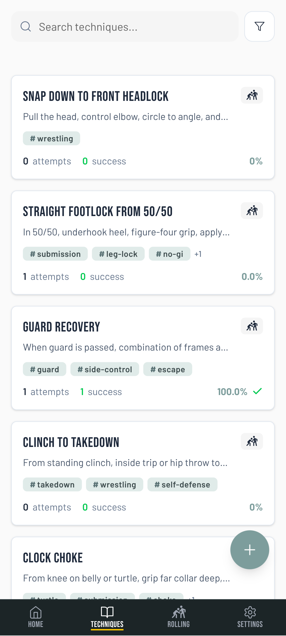 Techniques list scrolled